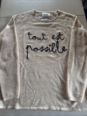 Banjo & Matilda “Tout Est Possible”Embroidered Sweater - Beige with Black Script